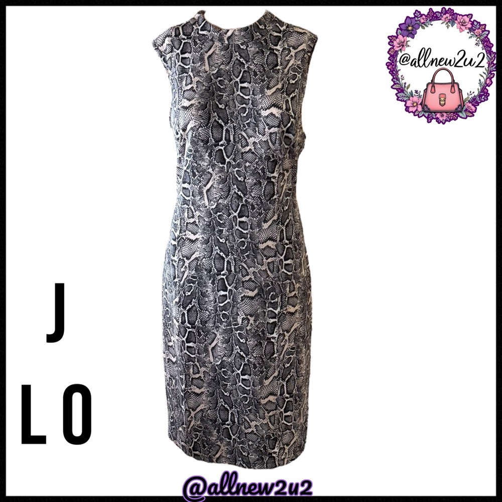 Jennifer Lopez Peekaboo Back Bodycon Snake Print Midi Dress Size 10 - Picture 5 of 11